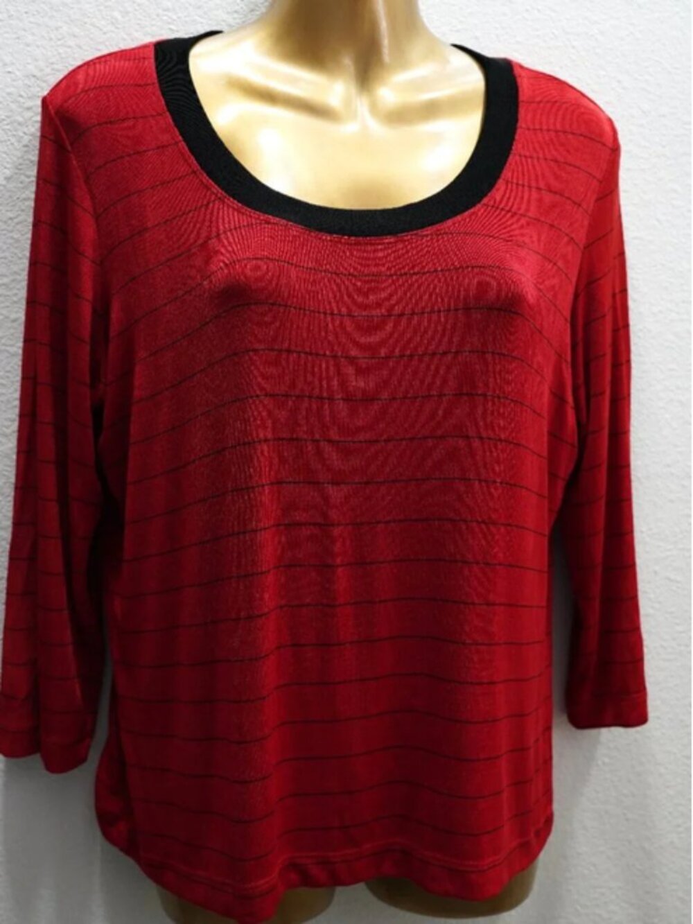 Chico's Travelers Red W/Black stripes top size 2